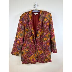 1980's Kenneth Mitchell Rayon Oversized Blazer w/ Watercolor Floral Pattern